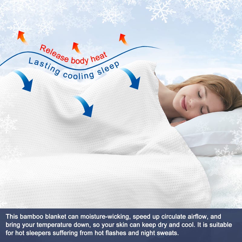 DANGTOP Cooling Blankets, 100% Rayon Derived from Bamboo, Absorbs Body Heat to Keep Cool on Warm Night, Ultra-Cool Lightweight Blanket(90x108 inches, White) - Image 3